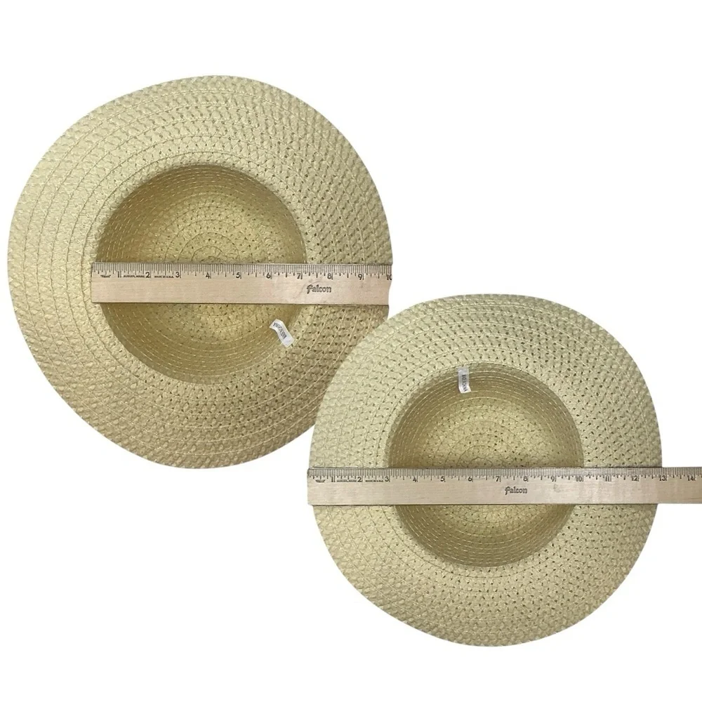Straw Sun Garden Beach Hat Floppy Wide Brim White Ribbon Neutral Yellow Women OS - Picture 4 of 16